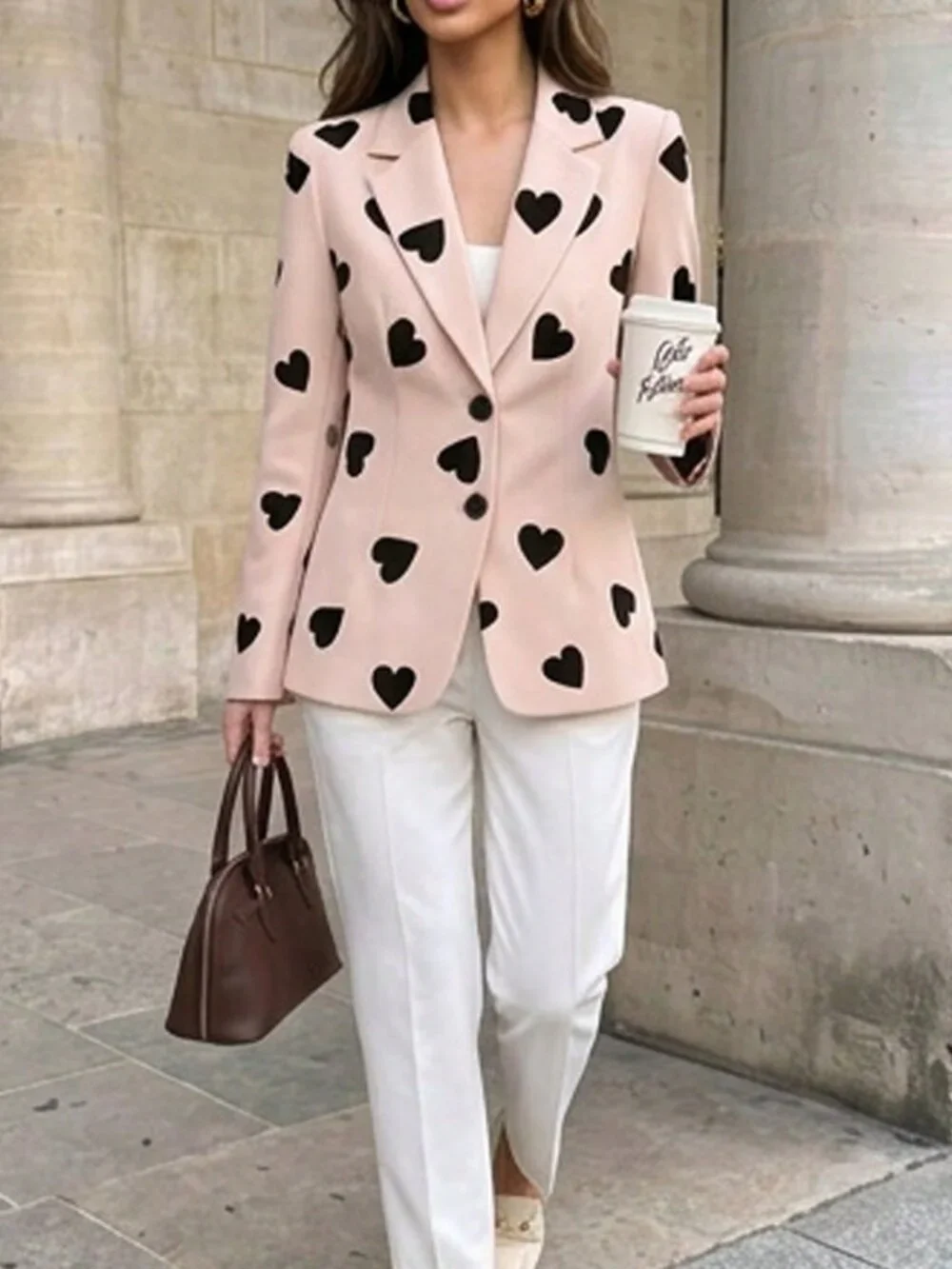 Multicolor Casual Women's Geometric Random Print Lapel Two-Button Blazer Jacket